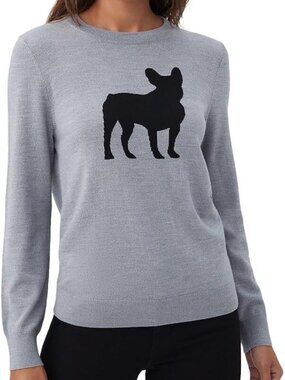 Trina Turk 'Abigale' Merino-Wool Dog-Silhouette Sweater, Heather Grey